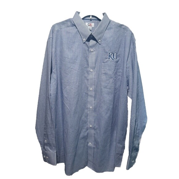 Cutter & Buck UNIVERSITY Of KANSAS KU Men's Blue/White Button Down Shirt XL NWT - Picture 1 of 7